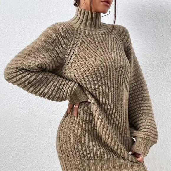 Tan Womens Sweater Dress - Picture 4 of 6